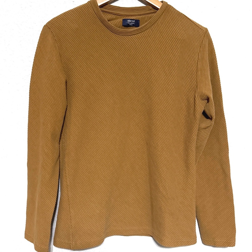 Ascot Ribbed Long Sleeve Fitted Textured Top‎ Mustard Brown Small
